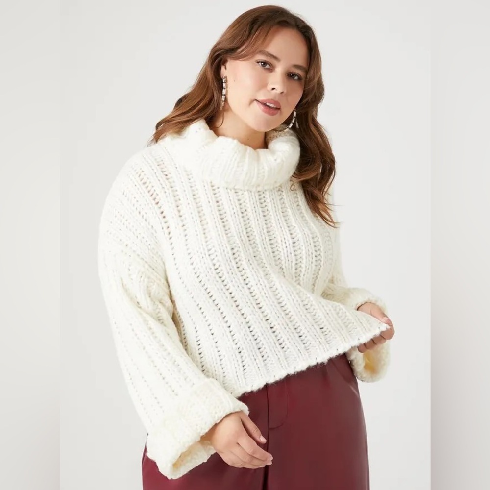 Forever 21 - Chunky Knit Cowl Neck Sweater - White/Ivory (Size: L)
